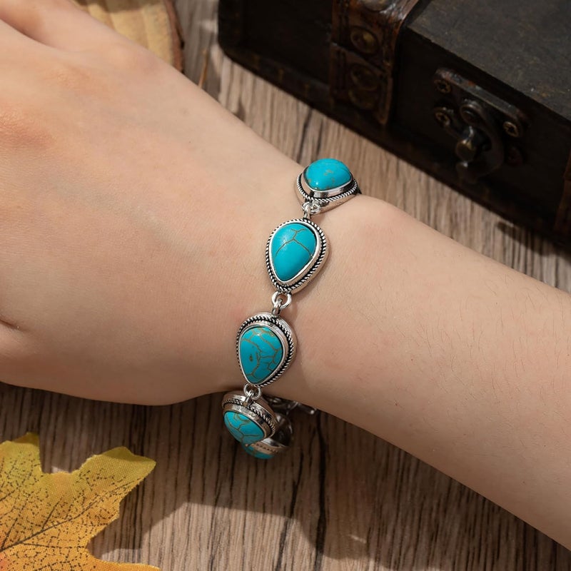 JMScape 4 PCS Western Turquoise Jewelry for Women Boho Vintage Navajo Pearl Necklace Earring Bracelet Ring Set Country Cowgirl Accessories for Gift - Image 4